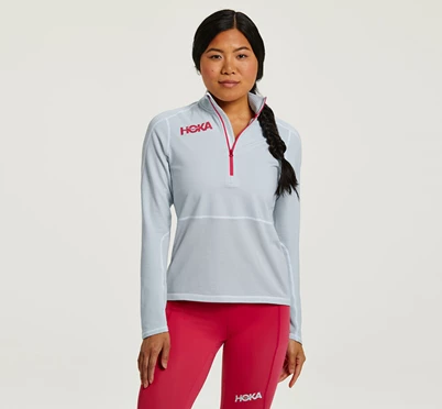 HOKA 1/2 Zip Midlayer Løbejakke Dame Grå | TULKI-5478