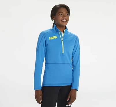 HOKA 1/2 Zip Midlayer Løbetop Dame Blå | BITPC-8967