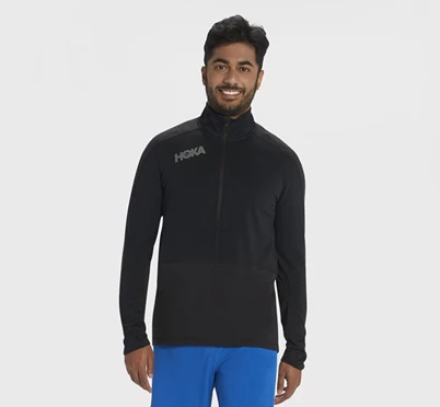 HOKA 1/2 Zip Midlayer Løbetop Herre Sort | JWUHG-6823