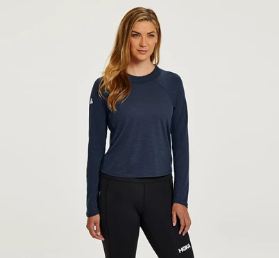 HOKA Merino Blend Long Sleeve Løbetop Dame Grå / Blå | YNHKG-0591
